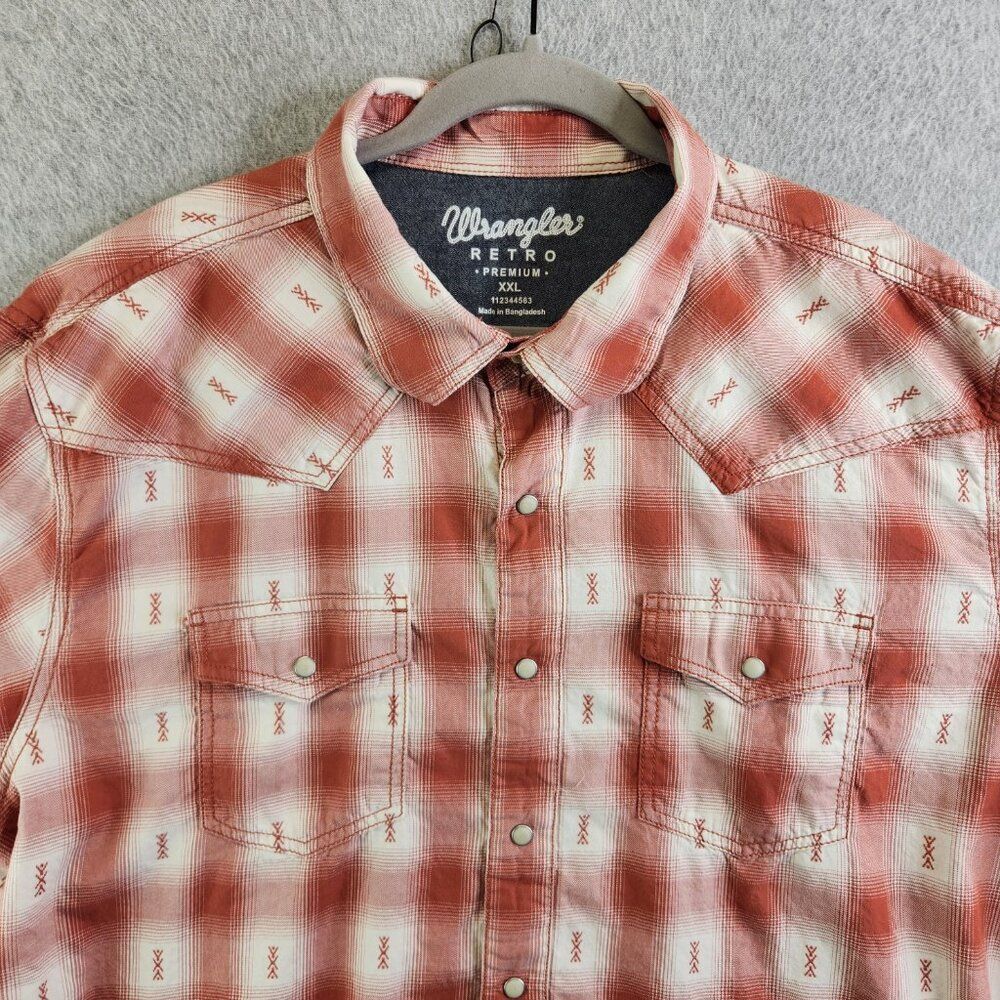 Wrangler Shirt Mens XXL Red Plaid Retro Premium Pearl Snap Yoked Rodeo Ranch - Picture 2 of 12